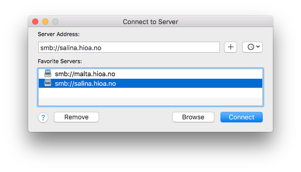 Skjermbilde: Koble til filserver for Mac