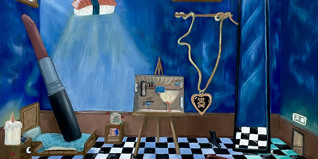 Utsnitt av maleri malt av student på LUPE.