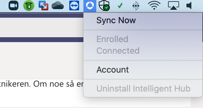 Skjermbilde som viser at man finner symbolet for Intelligent hub i verktøylinjen øverst på din Mac.