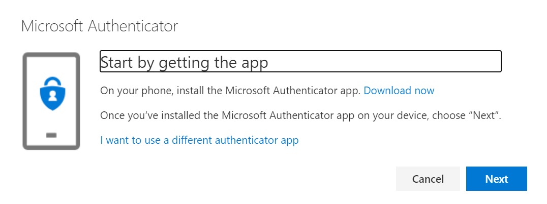 Skjermbilde som viser info som kommer når du må installere eller åpne Microsoft Authenticator