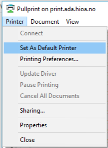 Skjermbilde: Velg Set As Default Printer på neste skjermbilde.
