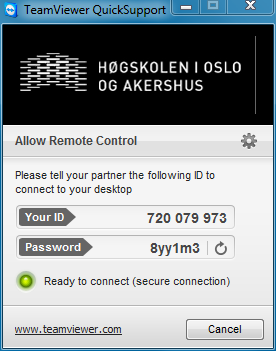 Skjermbilde: Oppstart av TeamViewer