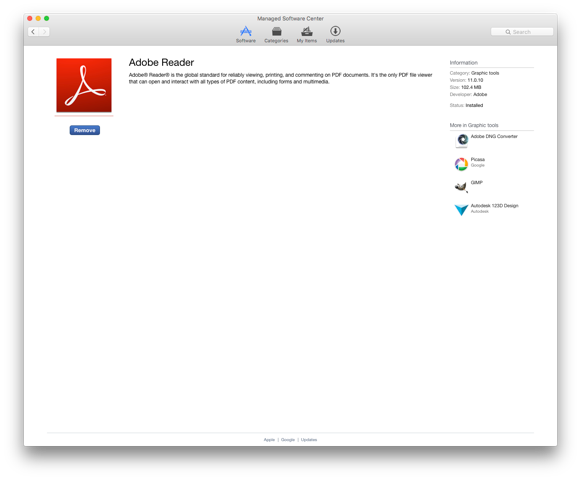 Skjermbilde: Adobe Reader er installert på Mac