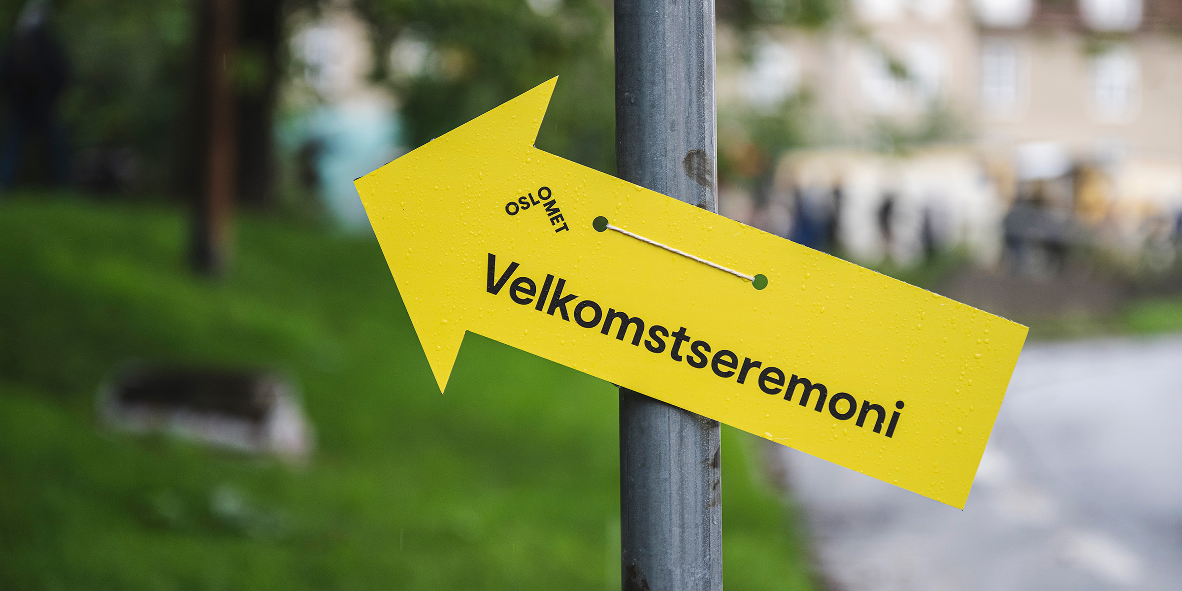 Foto av studenter på campus Pilestredet en sommerdag.