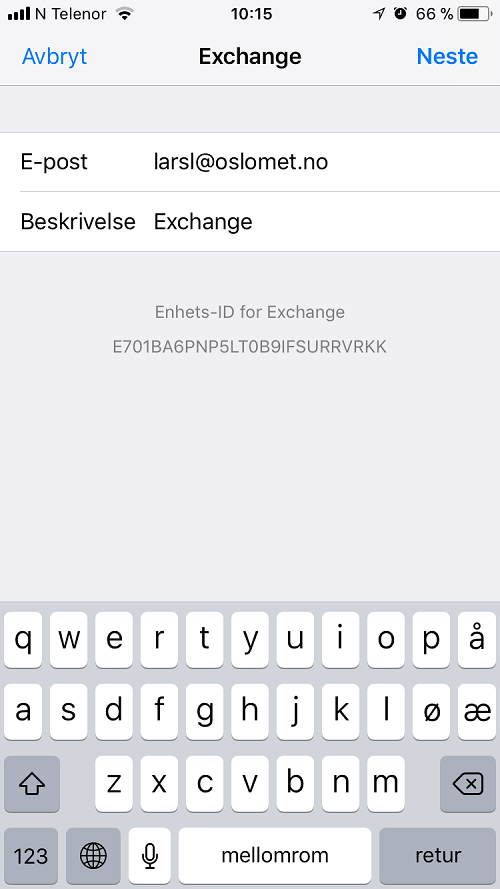 Skjermbilde iOS-e-postoppsett