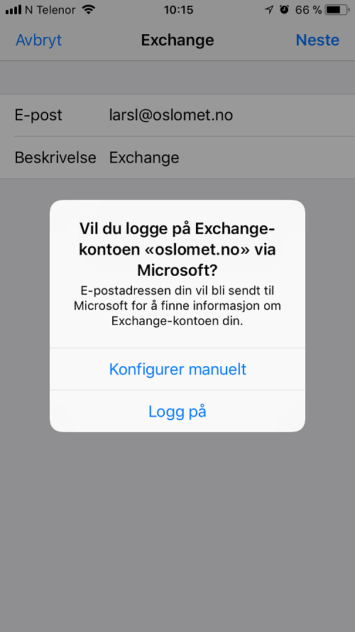 Skjermbilde iOS-e-postoppsett