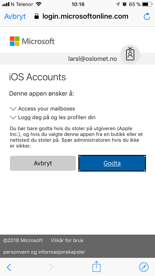 Skjermbilde iOS-e-postoppsett