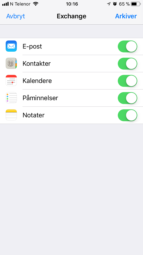 Skjermbilde iOS-e-postoppsett