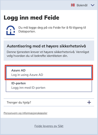 Skjermbilde som viser valg av Azure AD