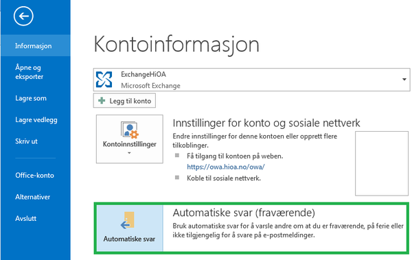 Skjermbilde: Automatiske svar